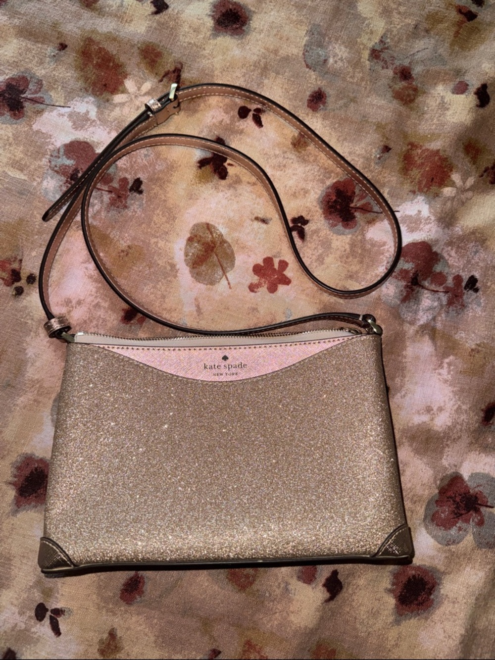 kate spade Rose Gold Glitter Crossbody with Light Pink Accent